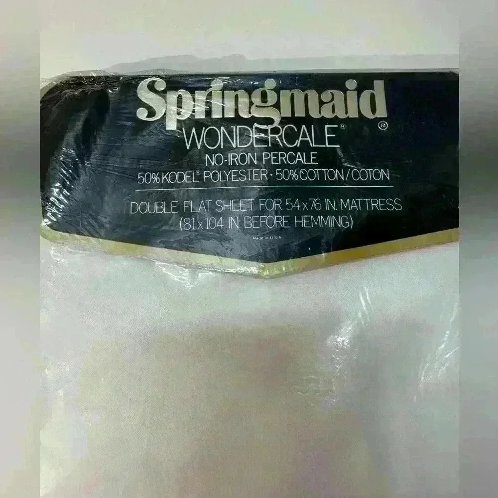 Springmade Wondercale White Double Flat Sheet - No Iron - Vintage